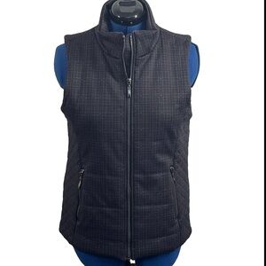 Lemon Tart‎ Quilted Lined Vest Womens Sz L Black Gray Red Plaid Full Zip Pocket